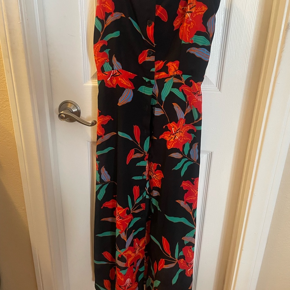 Floral Black and Red Button-Up Dress